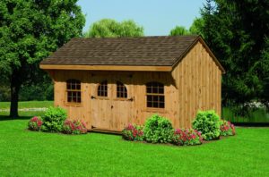 10x16 pine board and batten amish made quaker wood storage shed with optional carriage windows in doors, stainless steel nails and steeper roof
