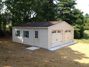 24x24 Vinyl Modular Garage with Homestead Doors delivered in two halves by 4-Outdoor