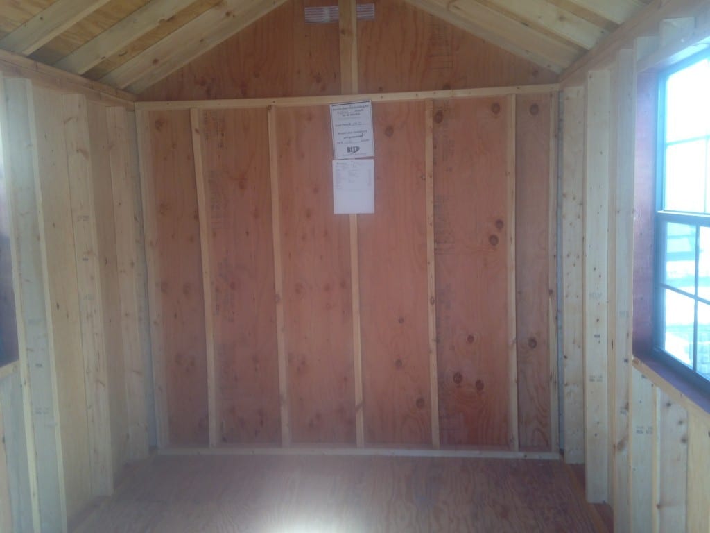 8x12 A-Frame storage shed inside view